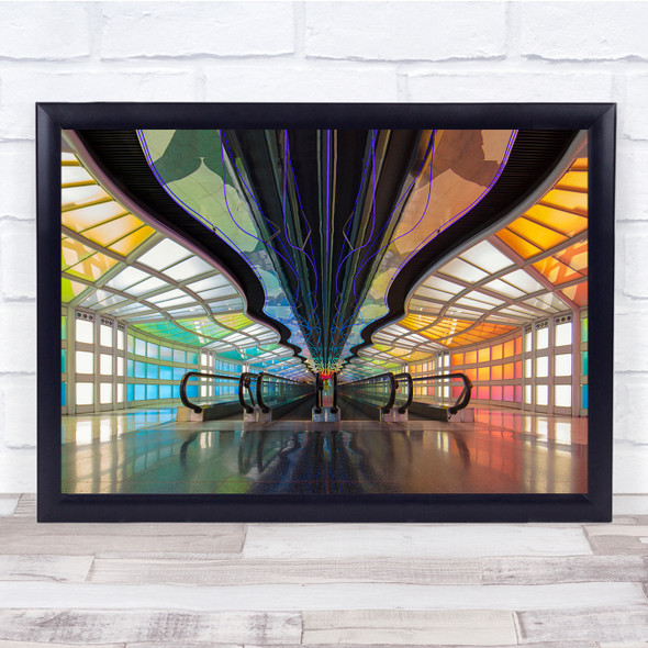 Neon Walkway Colourful Colourful Chicago Airport Bright Lights Us Wall Art Print