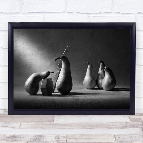 Pear Knife Black & White Black And White Fruit Still Life Execute Wall Art Print