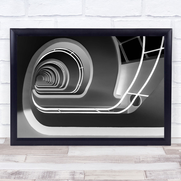 Lines Stairs Architecture Black White Staircase Stairwell Abstract Spiral Print