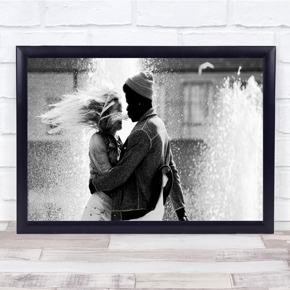 Splash Spray Fountain Street Pair Love Couple Black White Water Hat Dance Print