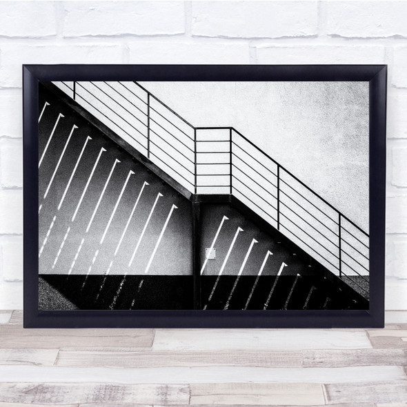 Stairs Staircase Stairway Stairwell Railing Handrail Diagonal Black White Print