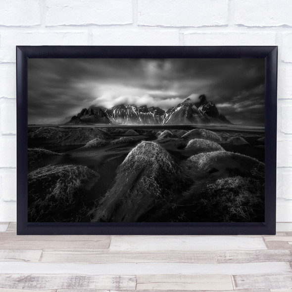 Stokksnes Iceland Black White Contrast Mountain Mountains Beach Landscape Print