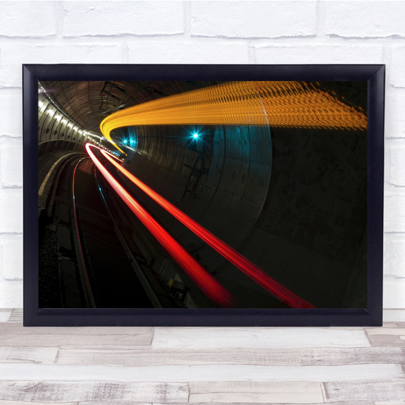 Action Railway Tunnel SuBlack & Whiteay Light Trails Abstract Underground Print