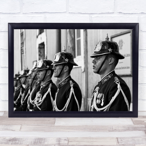 Man Police Parade Black & White Street Portugal Day Lisbon National Guard Print