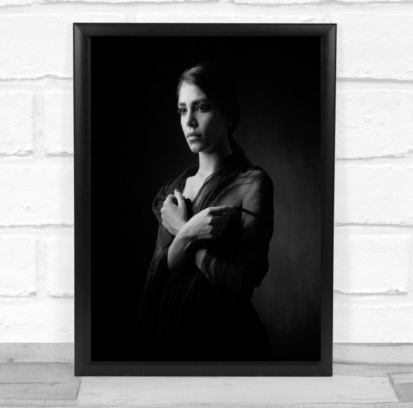 Portrait Girl Model Woman Dark Black & White Low Key Low-Key Light Shadow Print