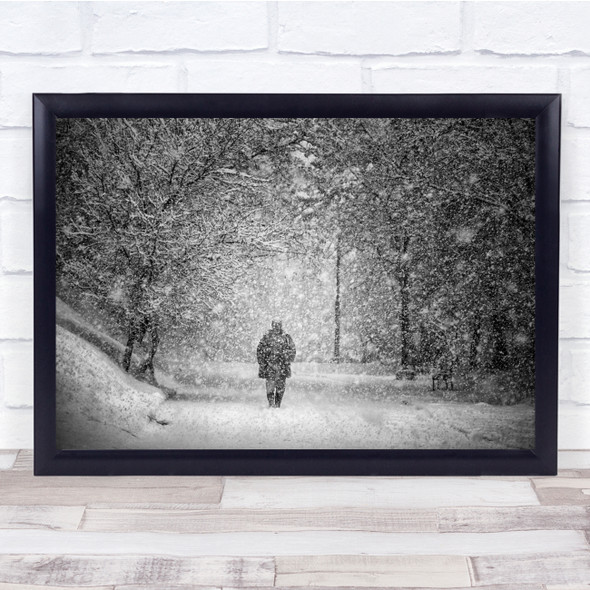 Snow Cold Winter Street Snowing Black & White Person Walking Figure Snowy Print