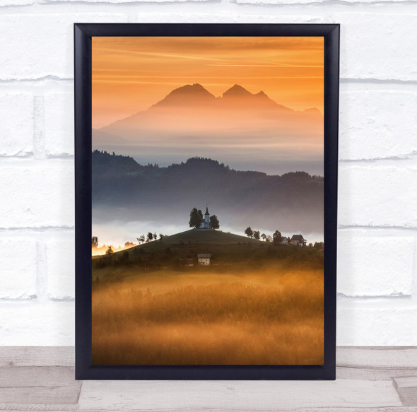 Church Hill Sunrise Alps Morning Slovenia Sky Old Tree Print - PETTEX1233953