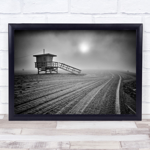 Black & White Santa Monica Los Angeles Beach Venice Fog Mist Haze Sand Print