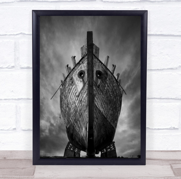 Iceland Boat Dark Dock Marine Perspective Black & White Stranded Decay Print
