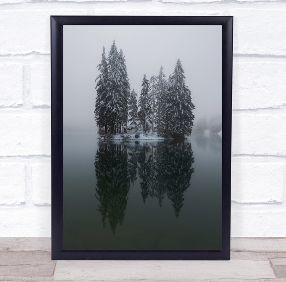 Panorama Landscape Winter Snowy tree Cold Ice Reflection Mountain Lake Print