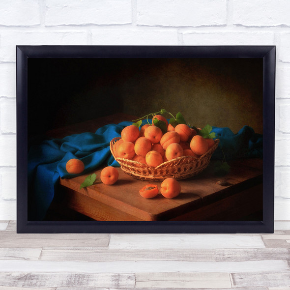 Apricot Apricots Rustic Still Life Fruit Basket Table Kitchen Wall Art Print