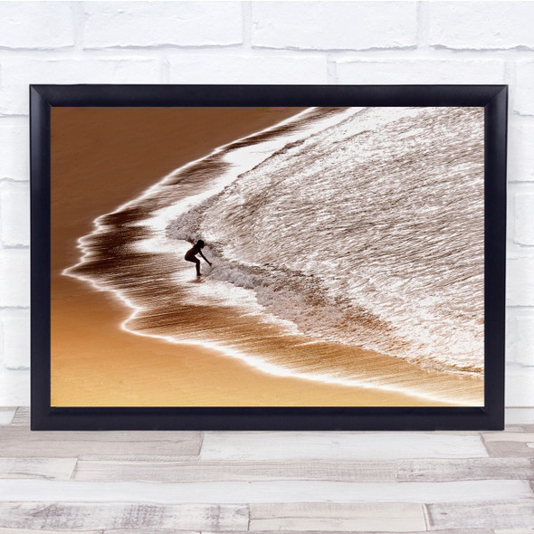 Beach Landscape Surf Water Sand Figure Person Silhouette Warm Wall Art Print