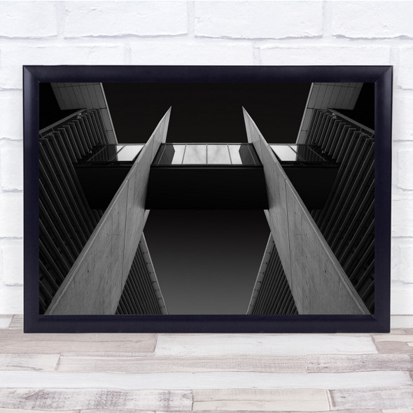 Black & White Abstract Architecture Building Pointing Windows Wall Art Print