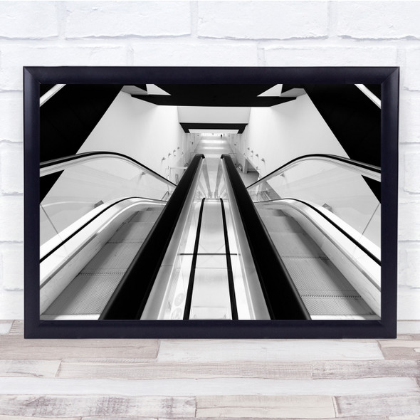 Black & White Escalators Perspective Contrast Vanishing Point Wall Art Print