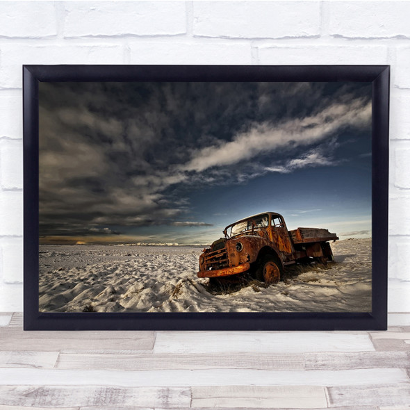 Car Automobile Truck Old Rusty Abandoned Landscape Sky Clouds Wall Art Print