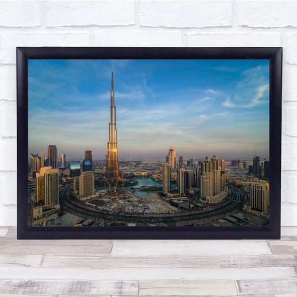 Dubai Ring Downtown Cityscape Architecture Burj Khalifa Tower Wall Art Print