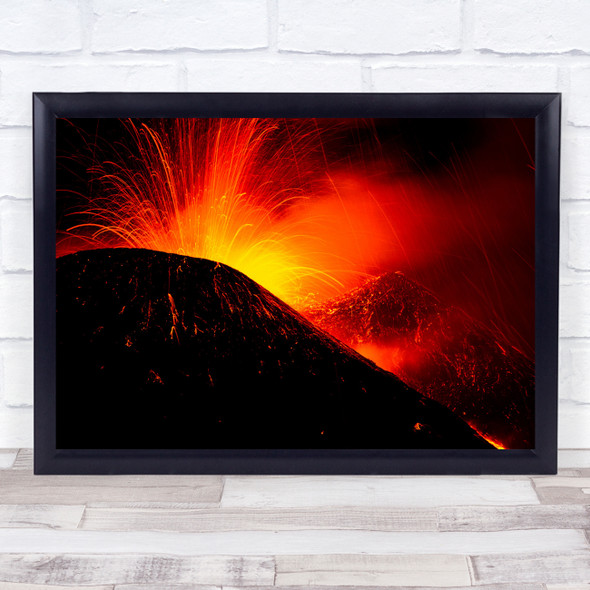 Etna Eruption Night Volcano Sicily Erupts Geology Nature Lava Wall Art Print