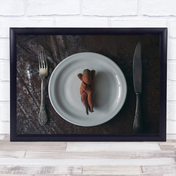 Food Healthy Vegan Old Carrot Knife Fork Plate Dinner Kitchen Wall Art Print