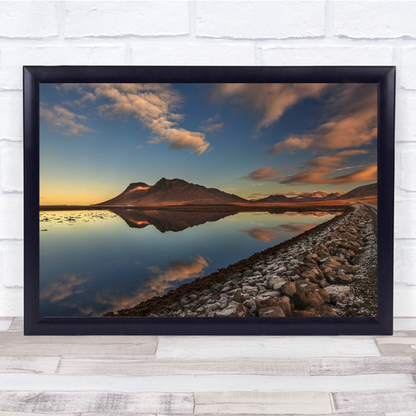 Iceland Landscape Autumn Mountain Water Sea Reflection Clouds Wall Art Print
