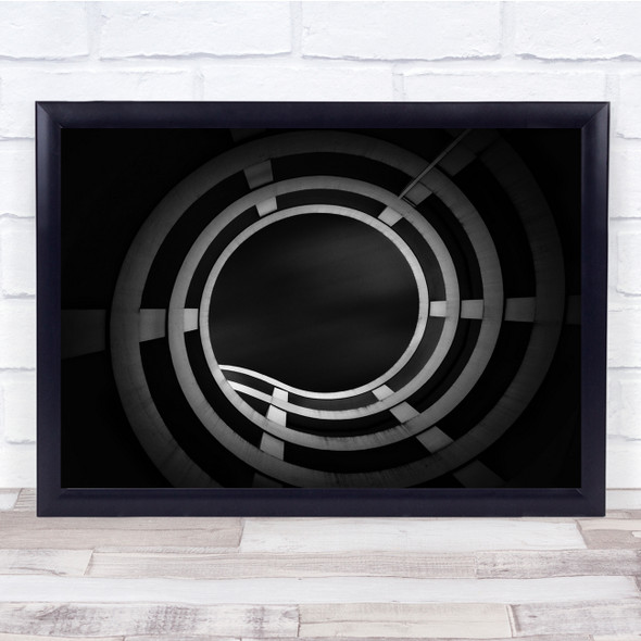 Landscape Black & White Circle Swirl Curve Abstract Staircase Wall Art Print