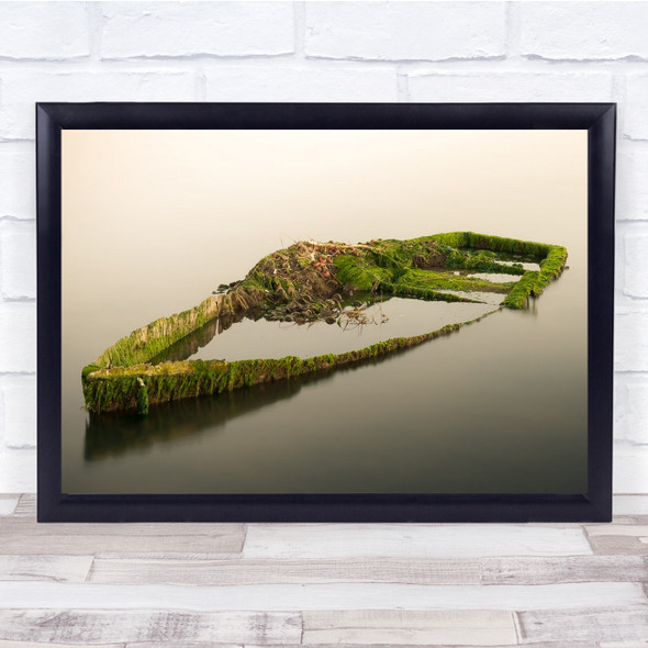 Landscape Boat Water Moss Sunken Wreck Shipwreck Decay Simple Wall Art Print