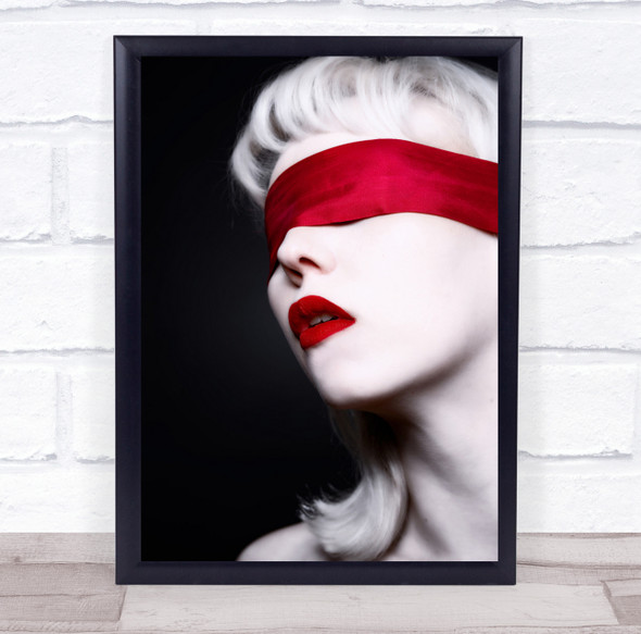 Portrait Female Natural Beauty Red Redlips Blindfold High Key Wall Art Print