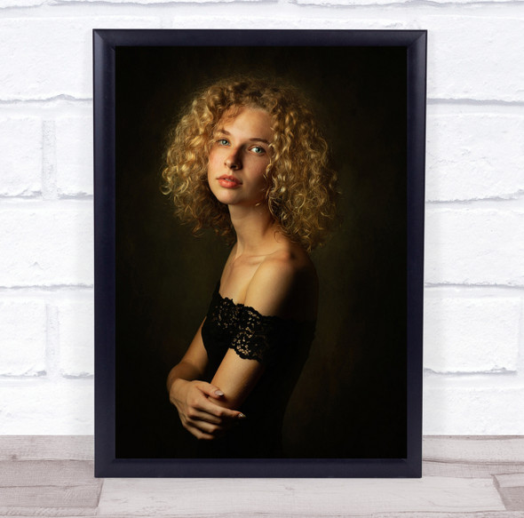 Portrait Girl Model Woman Hair Lace Glance Vintage Retro Face Wall Art Print