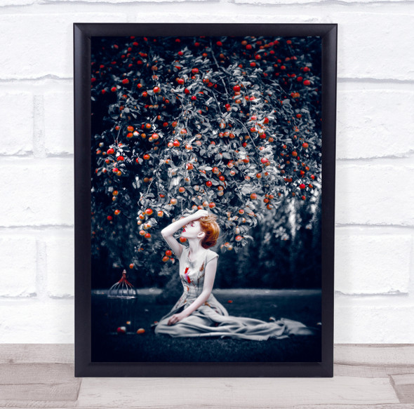 Portrait Sit Sitting Fruit Tree Garden Girl Model Woman Apple Wall Art Print