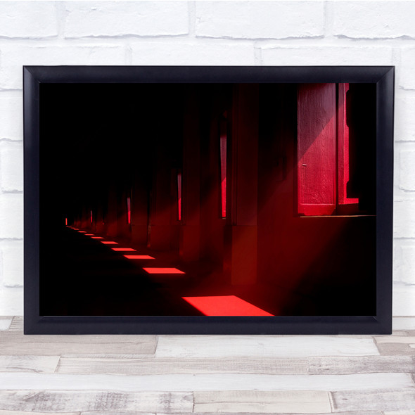 Red Abstract Architecture Window Dark Low Key Low-Key Hallway Wall Art Print