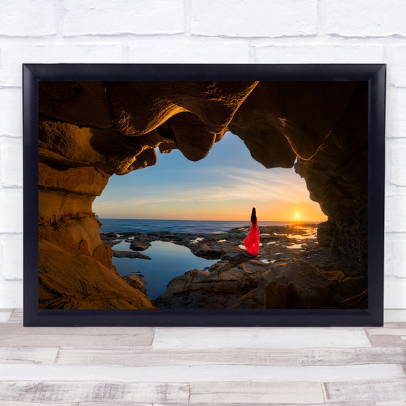 Seascape Australia Sydney Sunrise Cave Rocks Sky Red Panorama Wall Art Print