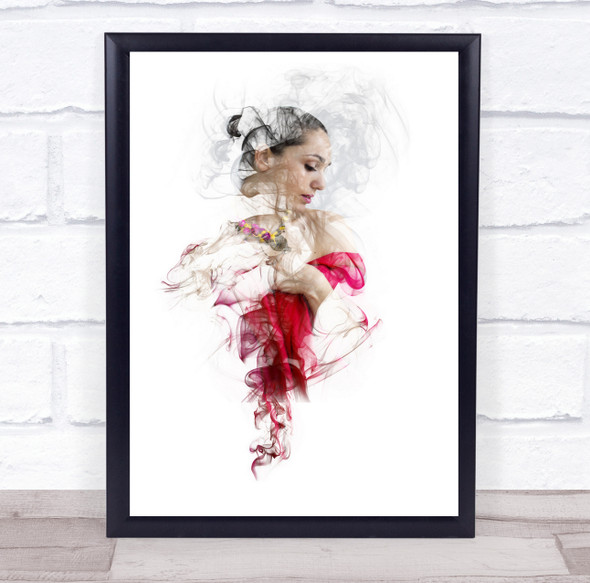 Smoke Creative Edit Spirit Woman Red Double Exposure High Key Wall Art Print