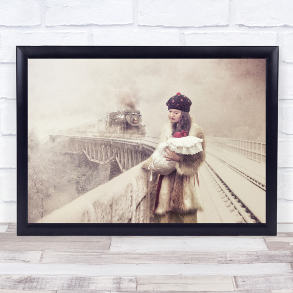 Train Retro Vintage Stream Railway Railroad Bridge Locomotive Wall Art Print