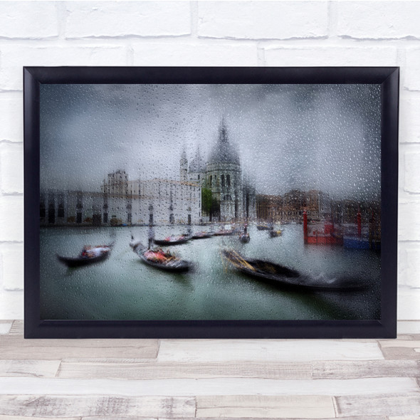 Venice Raindrops Gondolas Cathedral Rain Water Gondola Church Wall Art Print