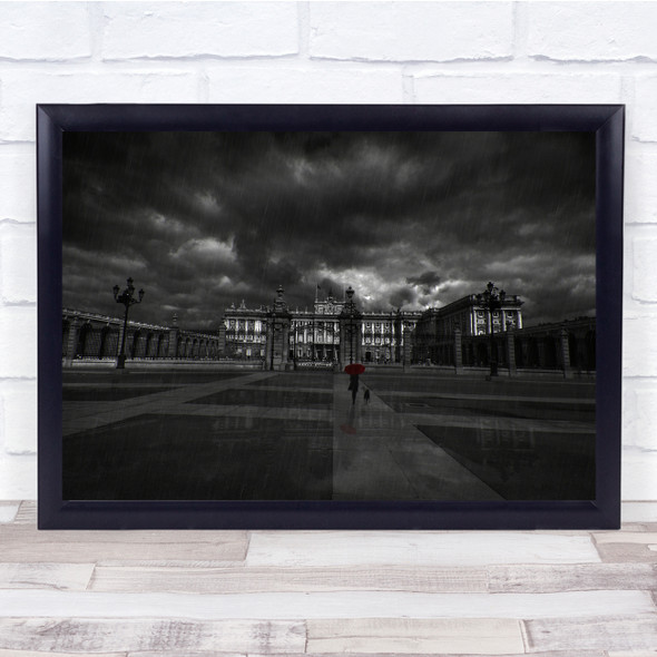 Woman With Red Umbrella Infront Of Monument Building Cloudy Landscape Print
