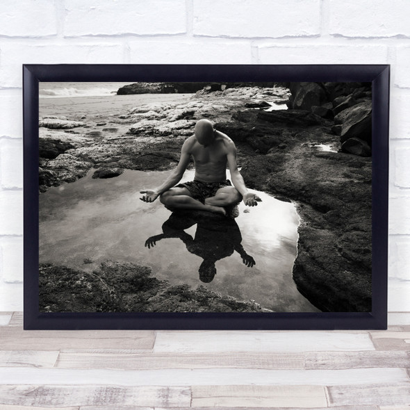 Man Meditating Brisbane Australia Beach Rock Rocks Cliff Cliffs Coast Print