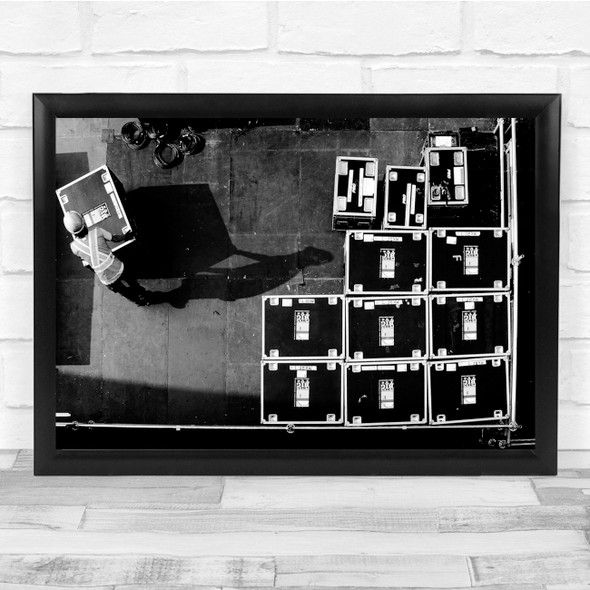 Aerial Above Work Worker Working Box Boxes Mover Black & White Helmet Print