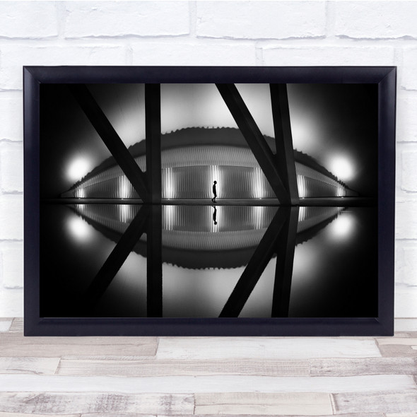 Alien Street Black & White Architecture Silhouette Reflection Walking Print