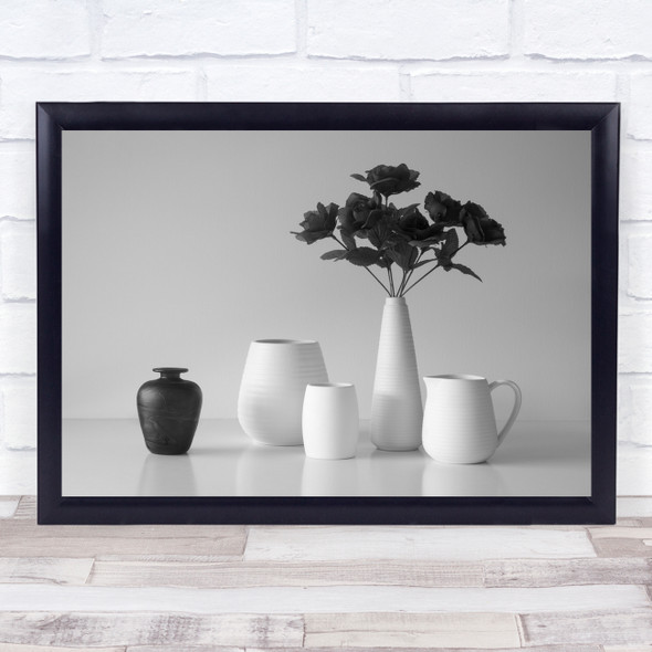 Flowers Vases Jug Monochrome Black & White Still Life Vase Rose Roses Print