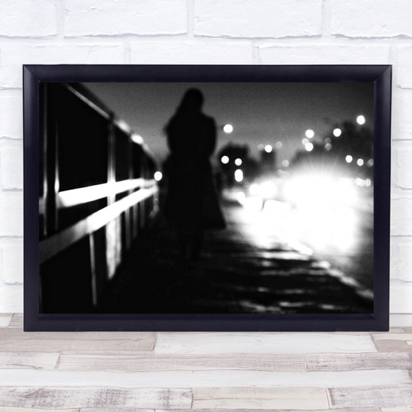 Night Street Car Cars Traffic Headlight Headlights Black & White Walk Print