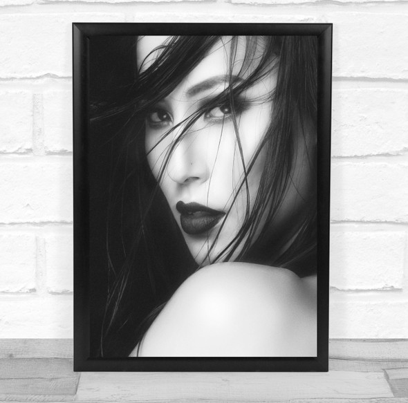 Portrait Girl Model Woman Face Black & White Contrast Glance Untitled Print