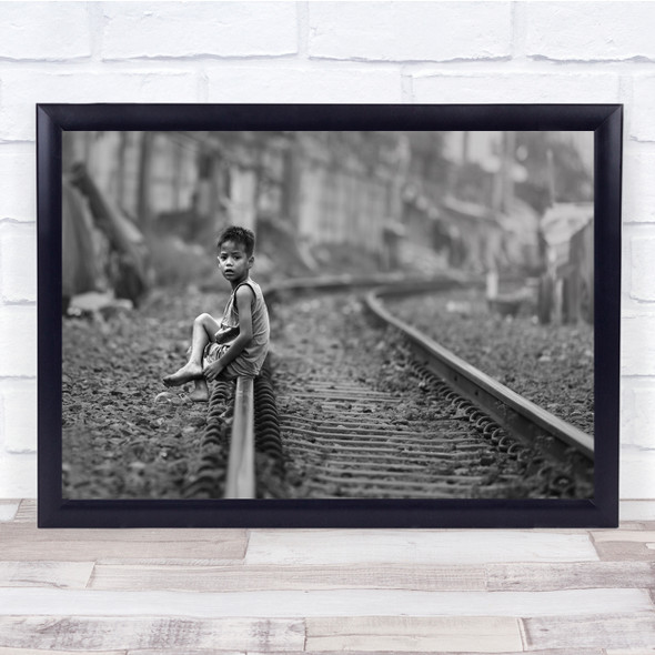 Railroad Railway Tracks and white Boy Child Kid Person Street Village Print