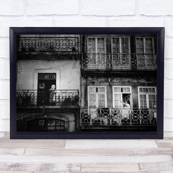 Street Architecture Balcony Balconies Lady Ladies Woman Black & White Print