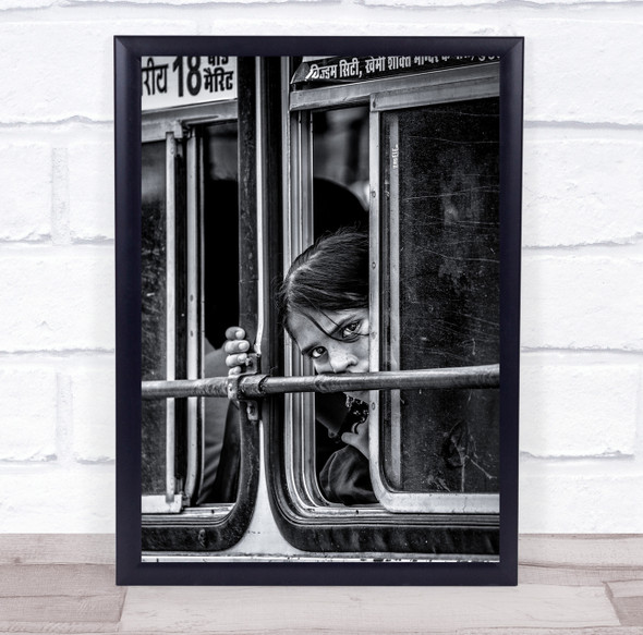 Street Girl Window Transportation Eyes Peek Black & White Malancholia Print