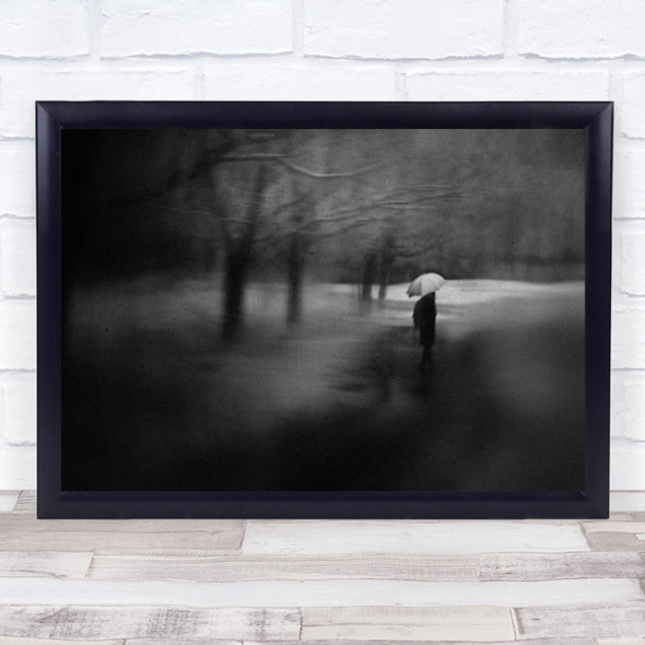 Black and white Mood Alone Woman Tree Way Umbrella Rain I Am Wall Art Print