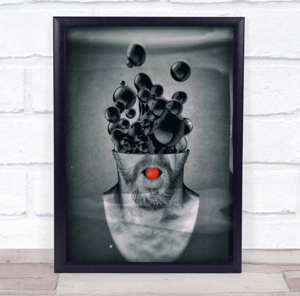 Bubble Bubbles Ball Red Head Beard Man Surreal Creative Edit Wall Art Print