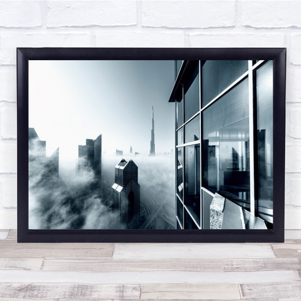 Dubai City Fog Skyline Skyscraper Cityscape Uae Burj Khalifa Wall Art Print