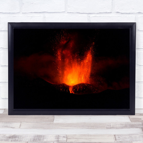 Etna Fire Firestorm Volcano Sicily Italy Geology Night Mount Wall Art Print