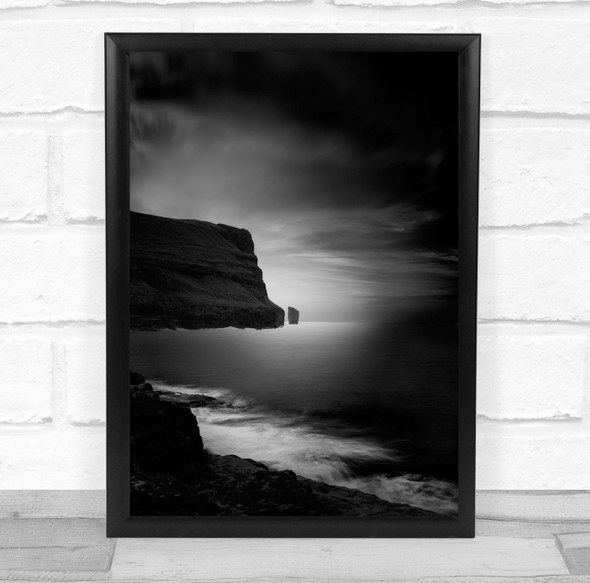 Faroe Islands black and white Denmark hill Coastal Dark Long Wall Art Print