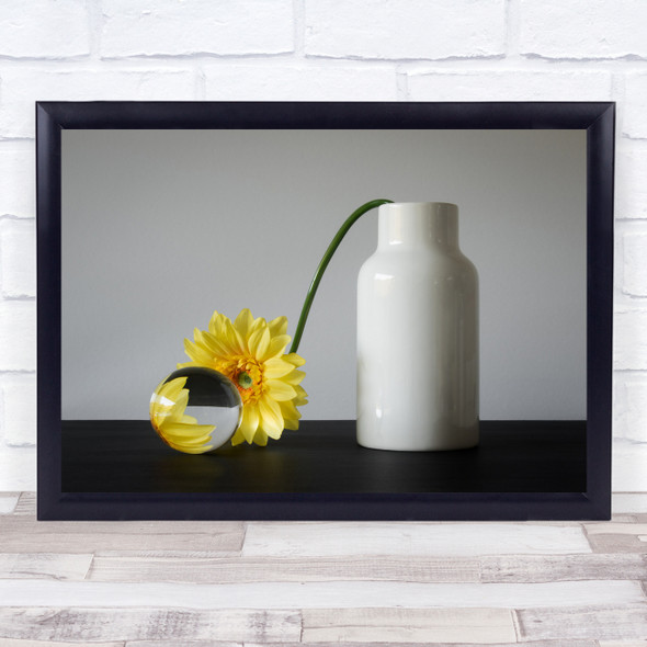 Gazing Flower Vase Reflection Yellow Crystal Ball Still Life Wall Art Print