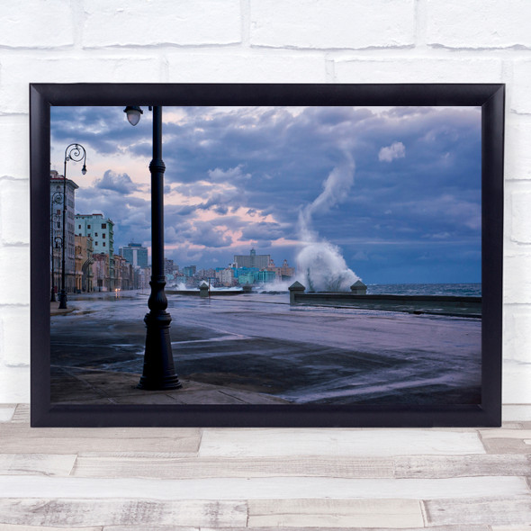 Havana Malecon Storm Pier Waves Cuba Wave Weather Wet Street Wall Art Print